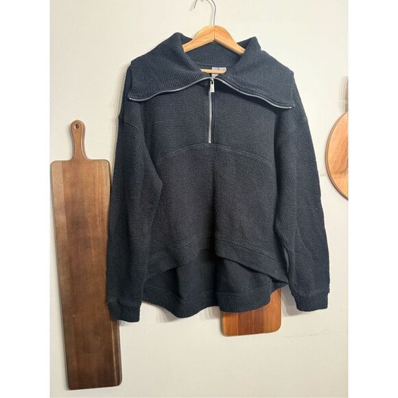 Sweaty Betty Black Restful Boucle Textured Half Zip Oversized Sweatshirt Size 6 - Picture 1 of 4